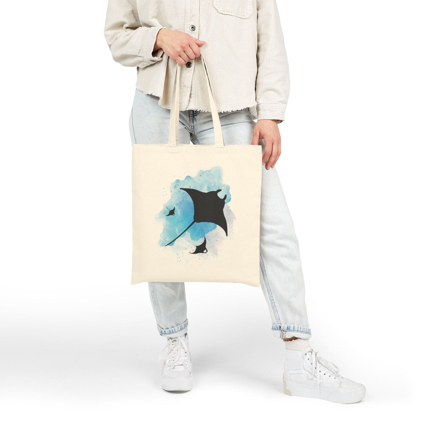 Manta Ray Watercolor Tote -Natural