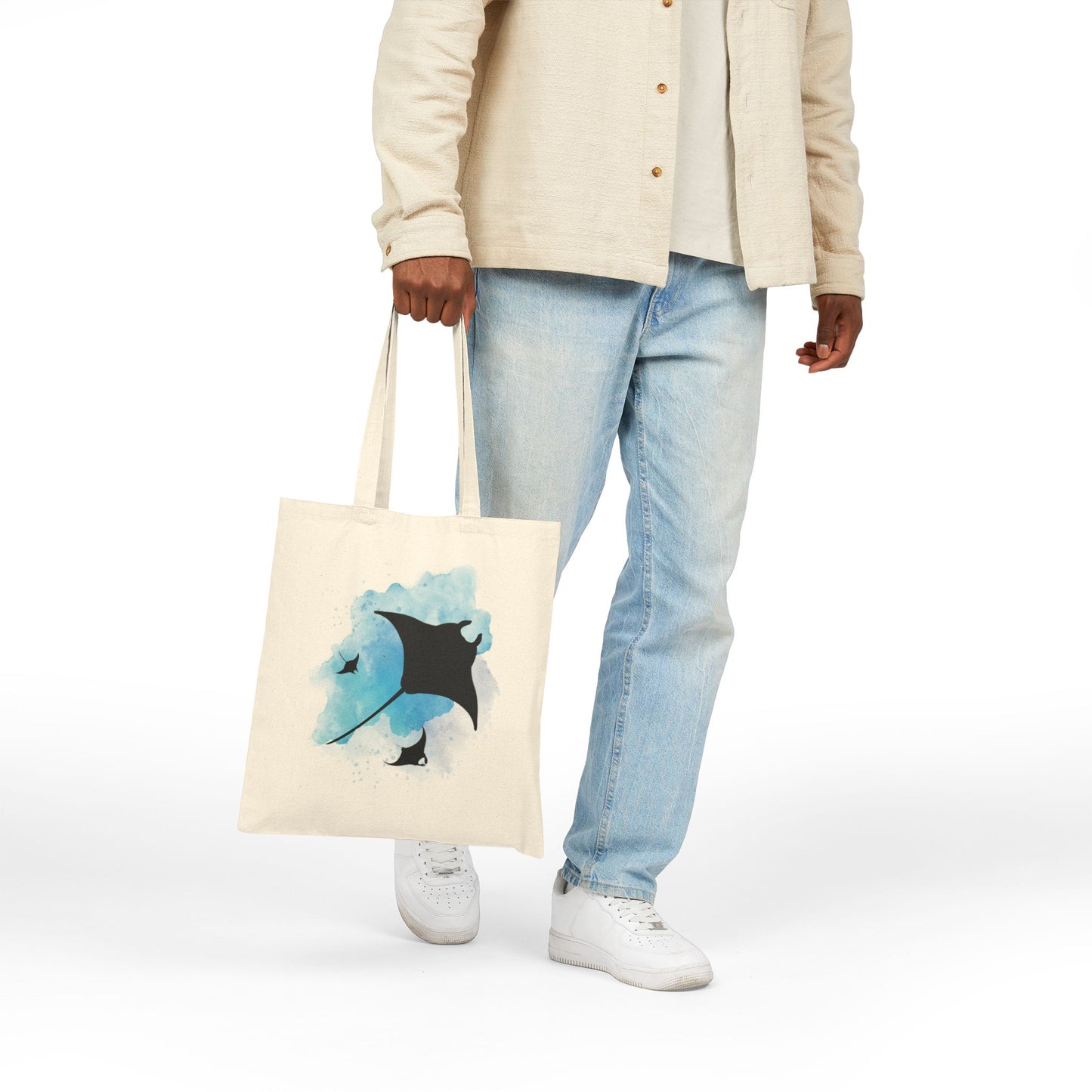 Manta Ray Watercolor Tote -Natural