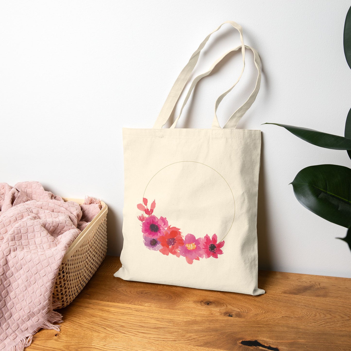 Pink Blossom Floral Watercolor Tote Bag