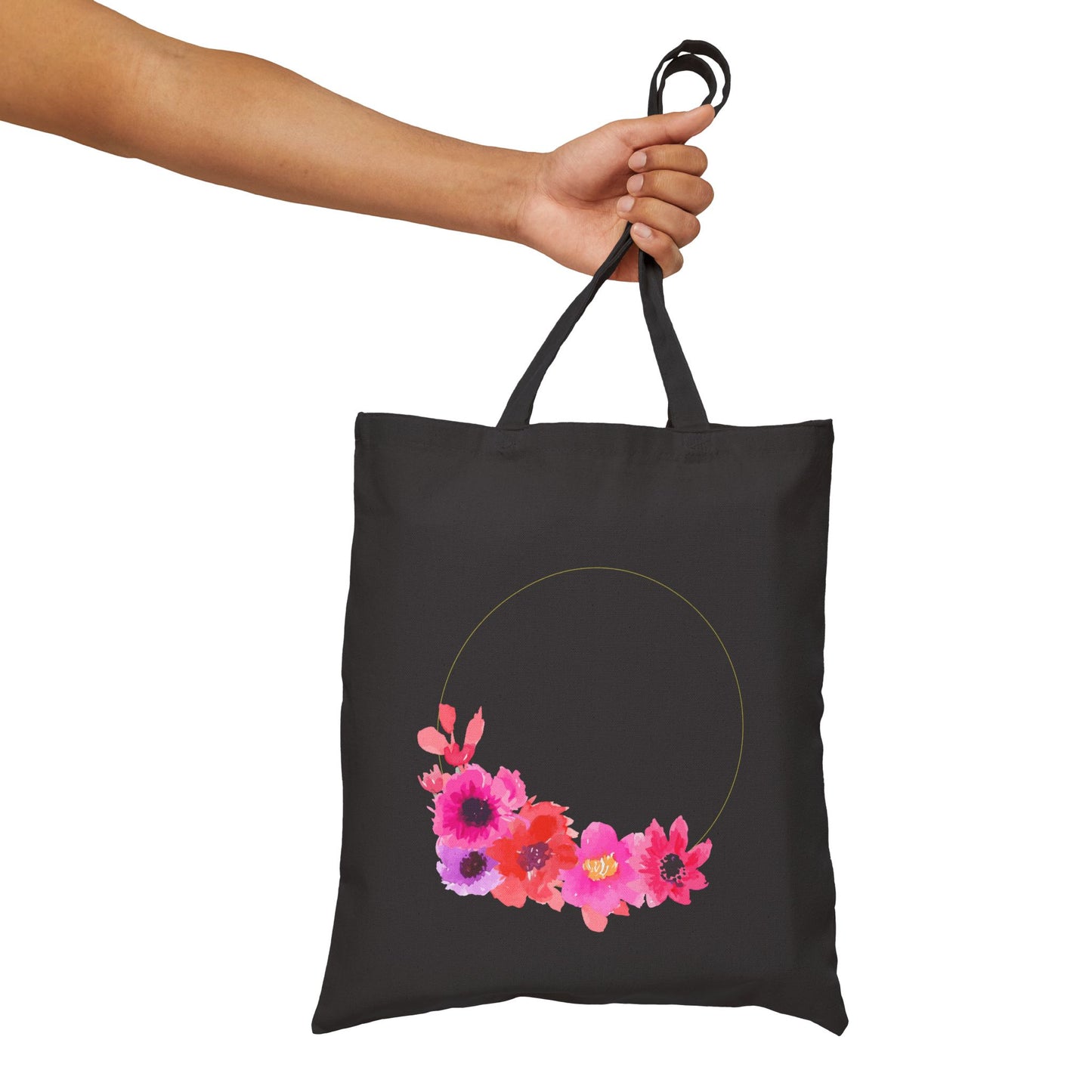 Pink Watercolor Flowers Canvas Tote Bag