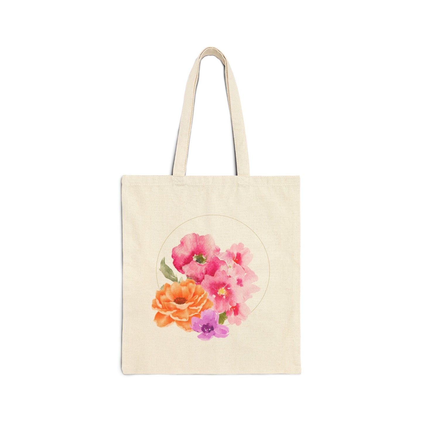 Pink & Orange Blooms Watercolor Canvas Tote Bag