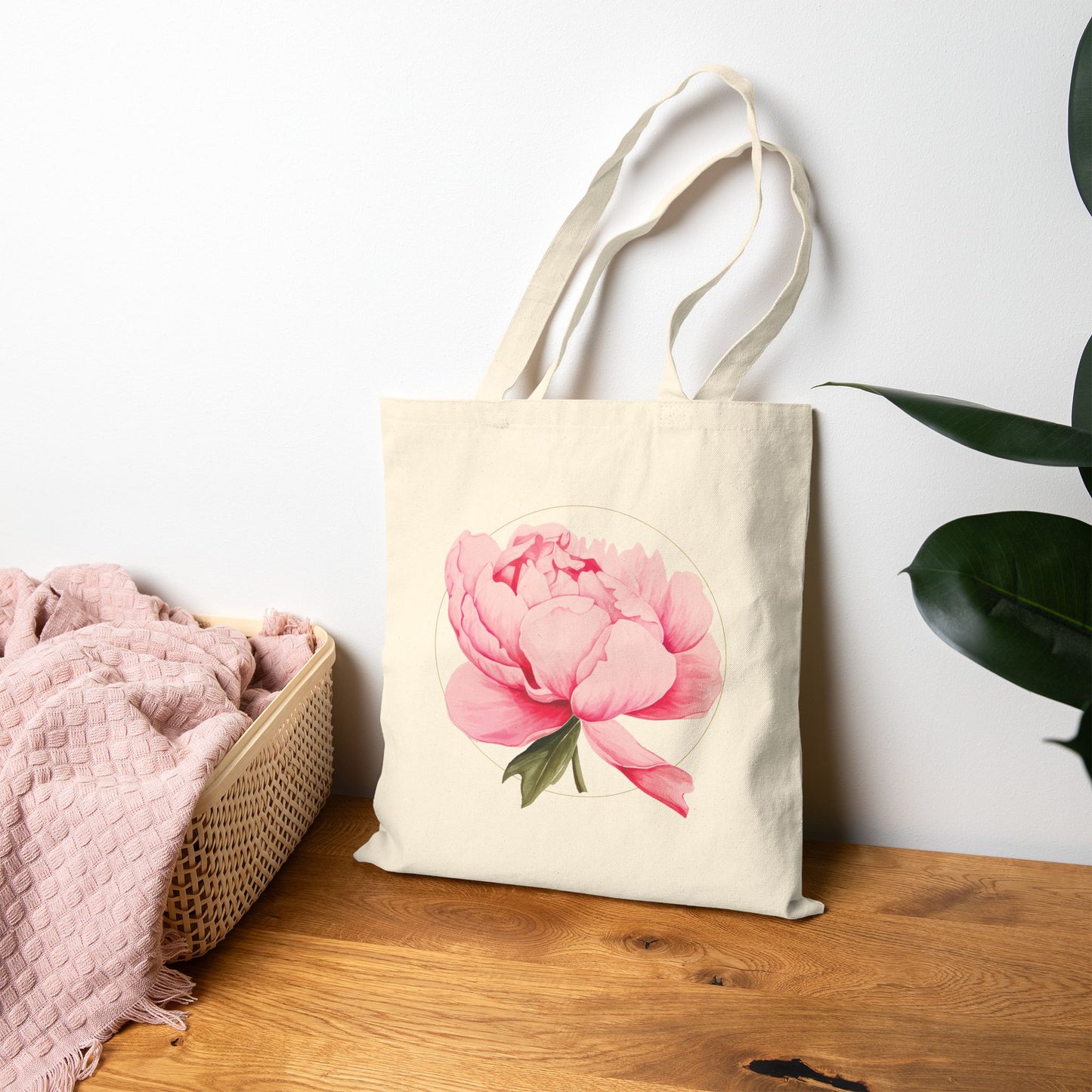 Pink Peony Canvas Tote Bag