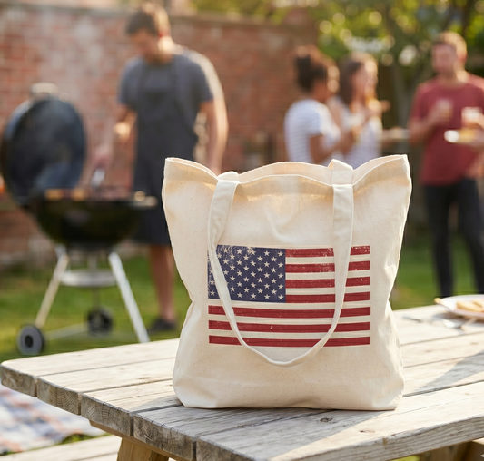 American Flag Canvas Tote Bag