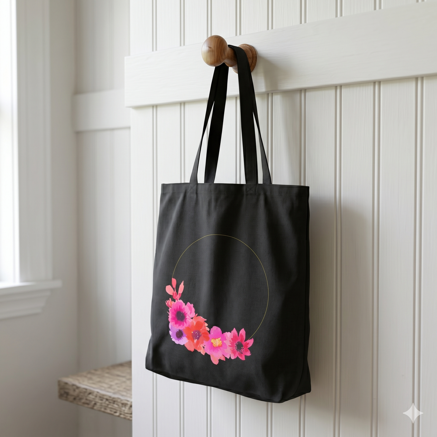 Pink Watercolor Flowers Canvas Tote Bag