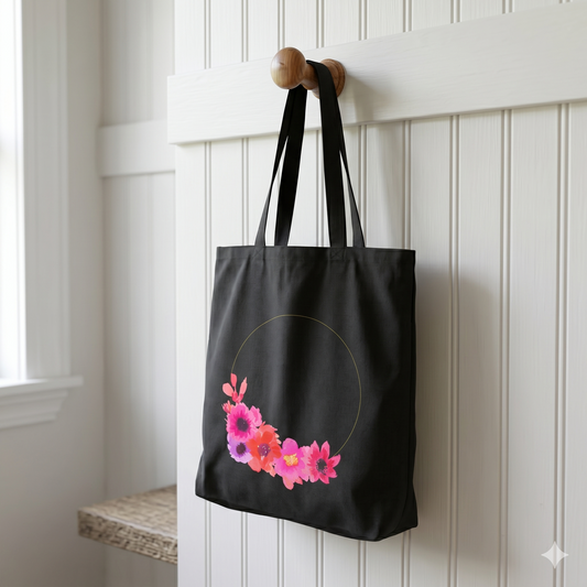 Pink Watercolor Flowers Canvas Tote Bag