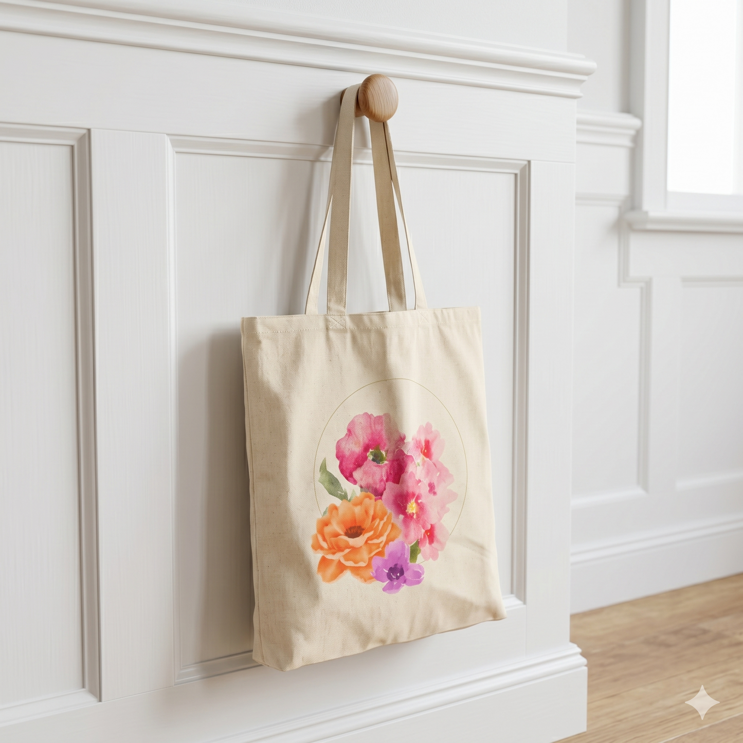 Pink & Orange Blooms Watercolor Canvas Tote Bag