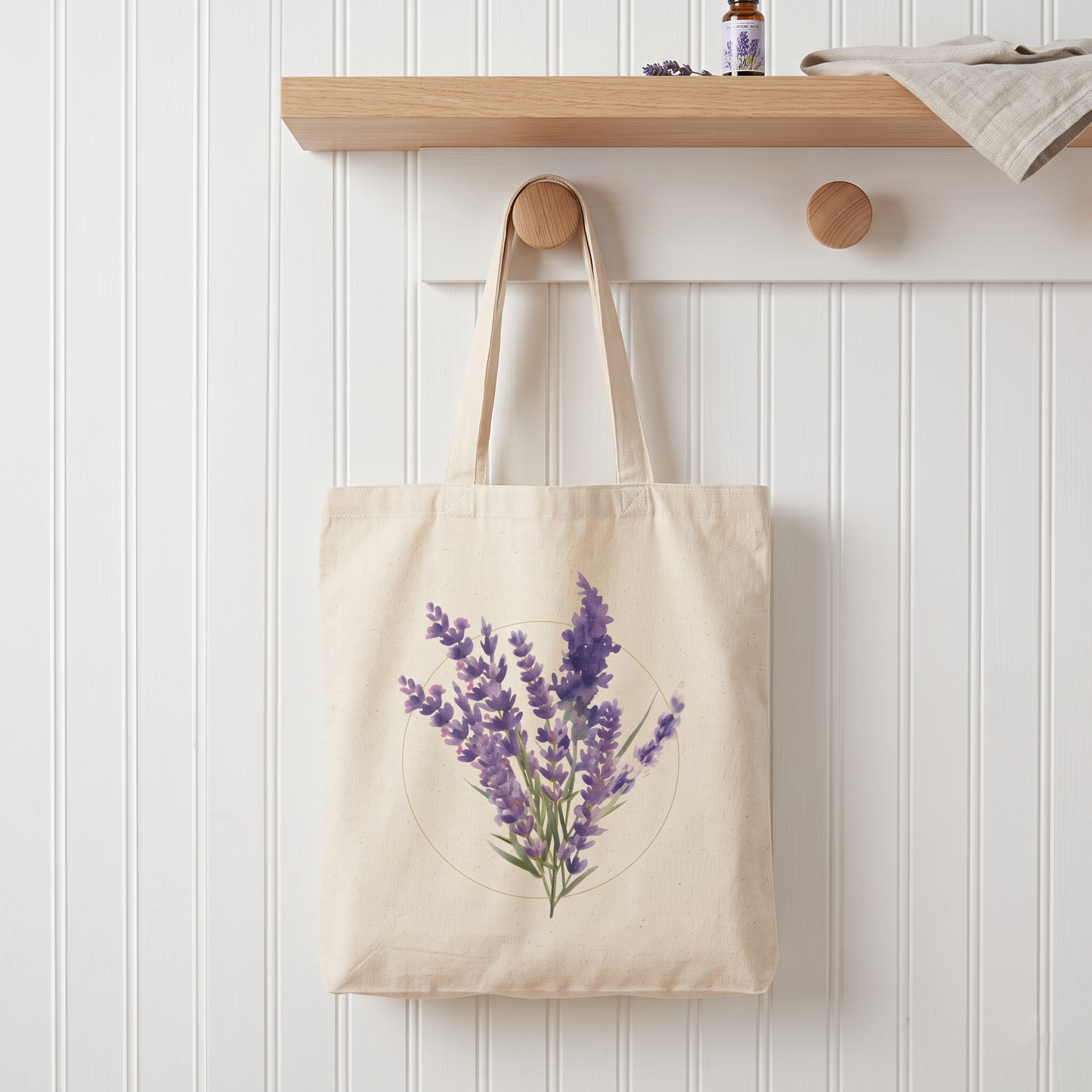 Lavender Watercolor Bouquet Canvas Market Bag