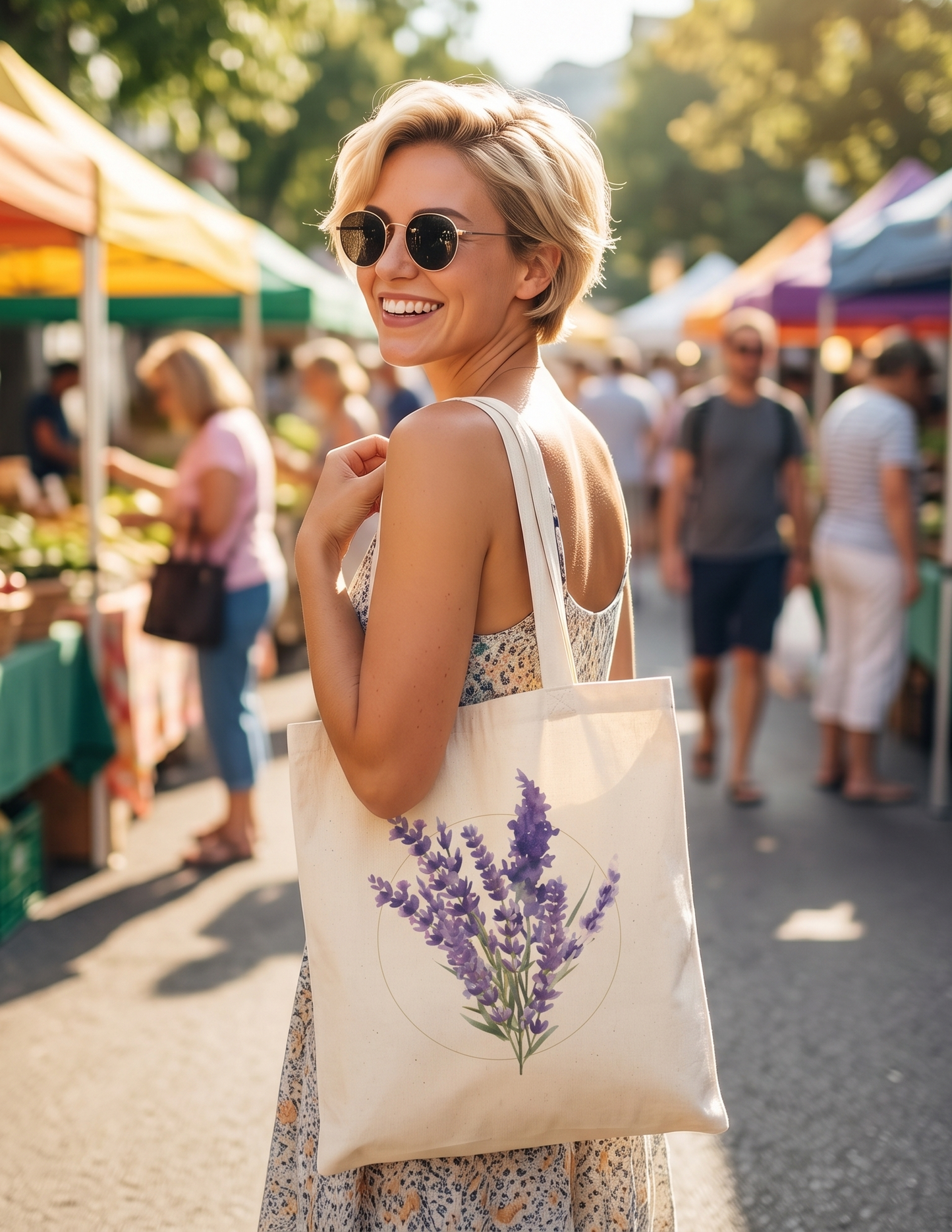 Lavender Watercolor Bouquet Canvas Market Bag