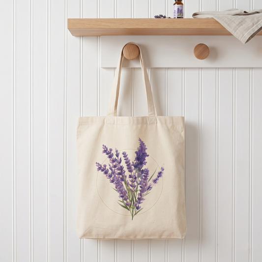 Lavender Watercolor Bouquet Canvas Market Bag