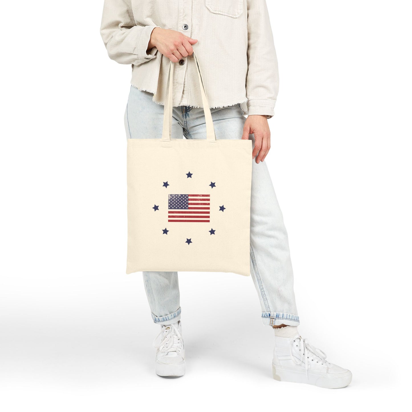 Vintage style Stars & Flag Canvas Tote (4th of July)