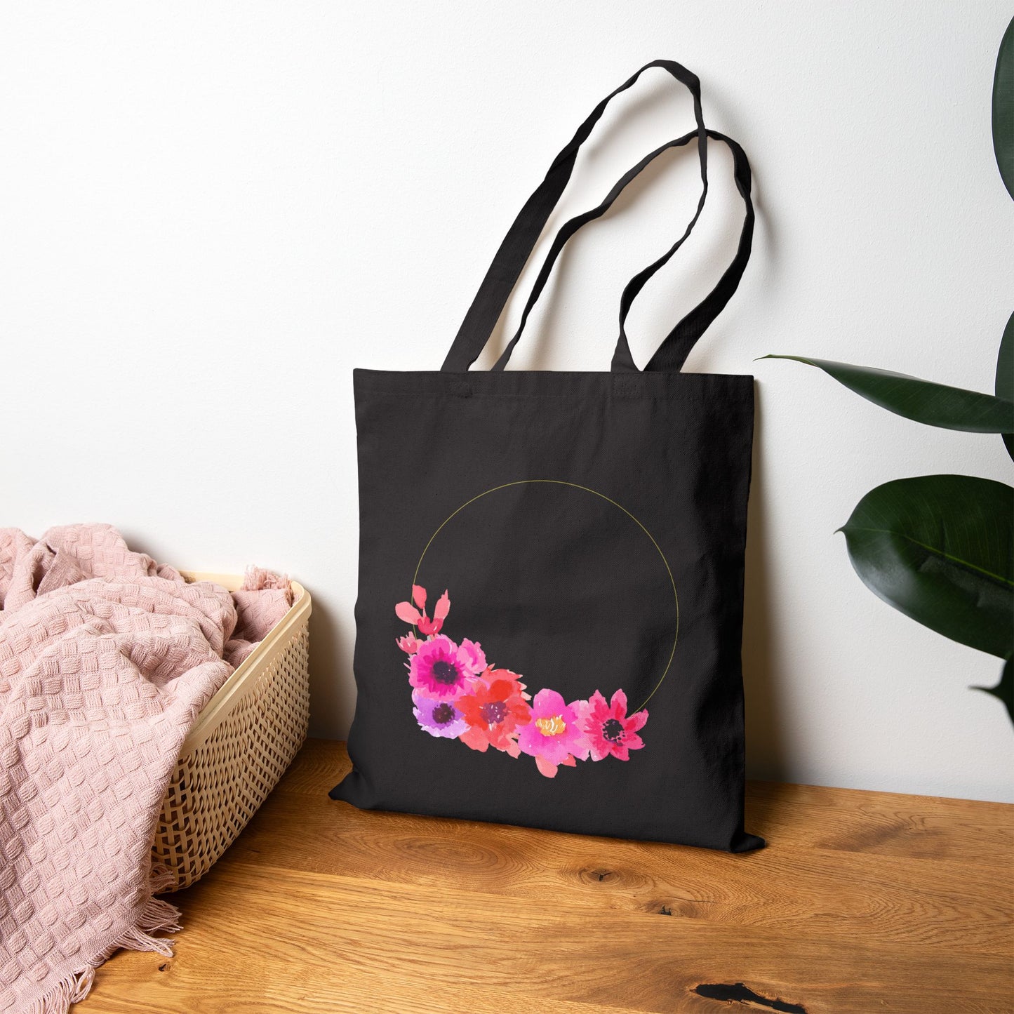 Pink Watercolor Flowers Canvas Tote Bag